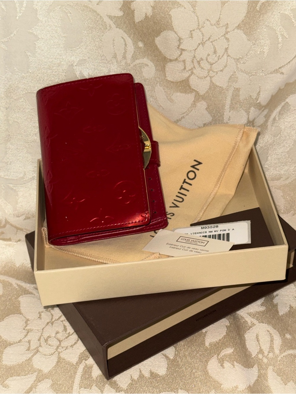 Louis Vuitton Patent Vernis Red Compact French Wallet with Gold Hardware